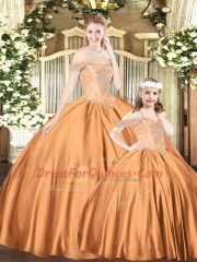 Dramatic Floor Length Orange Red Sweet 16 Dresses Tulle Sleeveless Beading