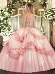 Artistic Lilac Two Pieces Beading and Appliques Quinceanera Gown Zipper Tulle Sleeveless Floor Length