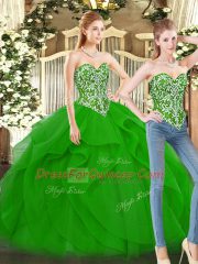 Amazing Green Sweetheart Lace Up Beading and Ruffles 15th Birthday Dress Sleeveless