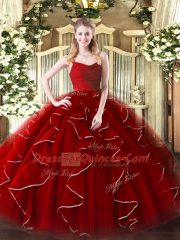 Wine Red Organza Zipper Vestidos de Quinceanera Sleeveless Floor Length Ruffles