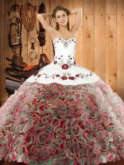 Luxury Multi-color Sweet 16 Dress Fabric With Rolling Flowers Sweep Train Sleeveless Embroidery