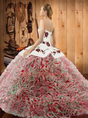 Luxury Multi-color Sweet 16 Dress Fabric With Rolling Flowers Sweep Train Sleeveless Embroidery