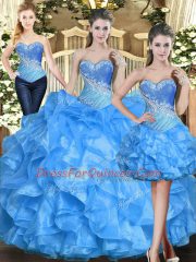 On Sale Baby Blue Sweetheart Lace Up Ruffles Quinceanera Dresses Sleeveless