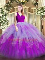 Modest Organza V-neck Sleeveless Zipper Ruffles Sweet 16 Quinceanera Dress in Multi-color