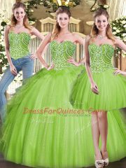 Affordable Organza Lace Up Quinceanera Gowns Sleeveless Floor Length Beading and Ruffles
