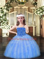 Best Organza Sleeveless Floor Length Girls Pageant Dresses and Beading and Ruffles