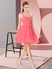 Noble Coral Red Sleeveless Organza Zipper Prom Evening Gown for Prom and Party