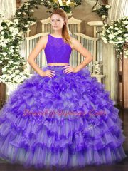 Modern Eggplant Purple Zipper Scoop Ruffled Layers Quinceanera Gowns Tulle Sleeveless