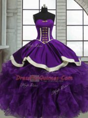 Ball Gowns Quinceanera Gowns Purple Sweetheart Satin and Organza Sleeveless Floor Length Lace Up