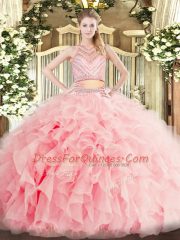 Modern Floor Length Baby Pink Quinceanera Dresses Scoop Sleeveless Zipper