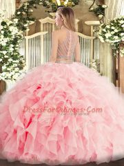 Modern Floor Length Baby Pink Quinceanera Dresses Scoop Sleeveless Zipper
