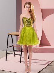 Mini Length Zipper Prom Dress Olive Green for Prom and Party with Sequins