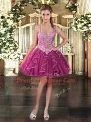 Sophisticated Fuchsia Sleeveless Beading and Ruffles Floor Length Ball Gown Prom Dress