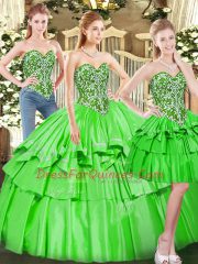 Exceptional Tulle Lace Up Sweet 16 Dresses Sleeveless Floor Length Beading and Ruffled Layers