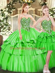 Exceptional Tulle Lace Up Sweet 16 Dresses Sleeveless Floor Length Beading and Ruffled Layers