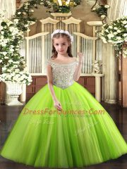 Yellow Green Lace Up Off The Shoulder Beading Girls Pageant Dresses Tulle Sleeveless