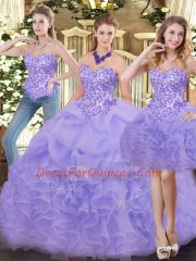 Sleeveless Floor Length Appliques and Ruffles Zipper Sweet 16 Dresses with Lavender