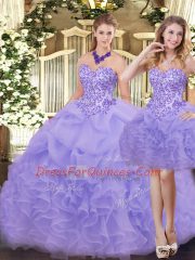 Sleeveless Floor Length Appliques and Ruffles Zipper Sweet 16 Dresses with Lavender