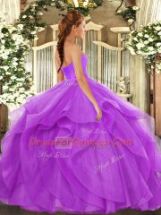 Lilac Tulle Lace Up Quinceanera Dress Sleeveless Floor Length Beading and Ruffles