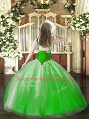 New Arrival Floor Length Lace Up Little Girls Pageant Dress Red for Party and Quinceanera with Beading