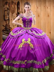Eggplant Purple Lace Up Quinceanera Gowns Beading and Embroidery Sleeveless Floor Length