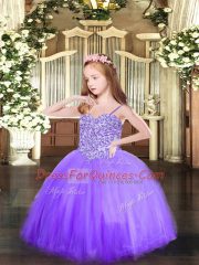 Stunning Sleeveless Lace Up Floor Length Appliques Little Girl Pageant Dress