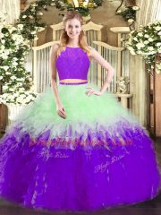 Amazing Multi-color Tulle Zipper Scoop Sleeveless Floor Length Ball Gown Prom Dress Ruffles