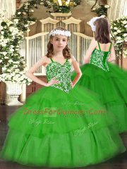 Sleeveless Beading and Ruffled Layers Lace Up Kids Formal Wear