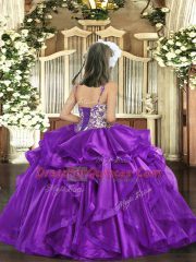 Hot Selling Green Lace Up Straps Beading and Ruffles Pageant Gowns For Girls Organza Sleeveless