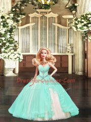 Sleeveless Lace Floor Length Lace Up Quinceanera Dresses in Aqua Blue with Beading