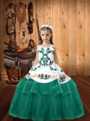 Turquoise Straps Lace Up Embroidery Child Pageant Dress Sleeveless