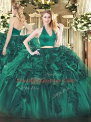 Floor Length Two Pieces Sleeveless Dark Green Quinceanera Dresses Zipper