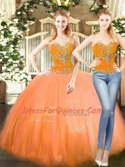 High Class Orange Red Lace Up Ball Gown Prom Dress Beading Sleeveless Floor Length