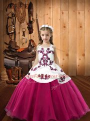 Great Straps Sleeveless Little Girls Pageant Gowns Floor Length Embroidery Fuchsia Organza