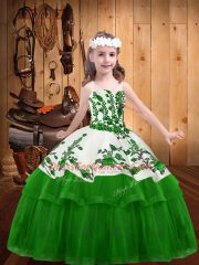 Floor Length Ball Gowns Sleeveless Green Kids Pageant Dress Lace Up