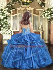 Floor Length Baby Blue Pageant Dress for Teens Organza Sleeveless Beading and Ruffles