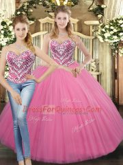 Sweetheart Sleeveless Lace Up Sweet 16 Dress Rose Pink Tulle