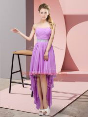 Fine High Low Lace Up Court Dresses for Sweet 16 Lavender for Prom and Party and Wedding Party with Beading