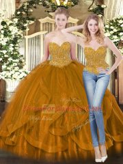 Floor Length Brown Vestidos de Quinceanera Sweetheart Sleeveless Lace Up