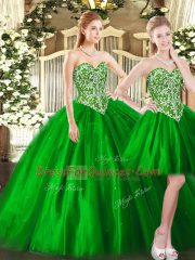 Latest Tulle Sweetheart Sleeveless Lace Up Beading Quinceanera Dresses in Green