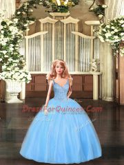 Turquoise Tulle Lace Up Sweet 16 Quinceanera Dress Sleeveless Floor Length Beading