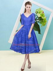 Most Popular Half Sleeves Lace Up Tea Length Bowknot Damas Dress