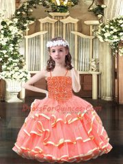 Watermelon Red Sleeveless Organza Lace Up Kids Pageant Dress for Party and Quinceanera