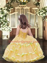 Watermelon Red Sleeveless Organza Lace Up Kids Pageant Dress for Party and Quinceanera