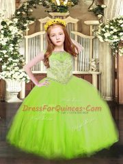 Floor Length Kids Pageant Dress Tulle Sleeveless Beading
