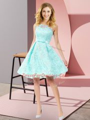 Sumptuous Apple Green Damas Dress Prom and Party and Wedding Party with Bowknot Scoop Sleeveless Zipper