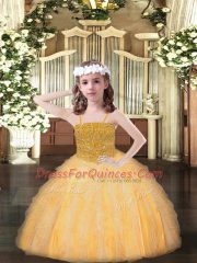 Sleeveless Lace Up Floor Length Beading and Ruffles Kids Formal Wear