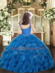 High Quality Sleeveless Floor Length Beading and Ruffles Lace Up Pageant Gowns with Brown
