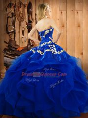 Graceful Blue Sweetheart Neckline Embroidery and Ruffles Sweet 16 Quinceanera Dress Sleeveless Lace Up
