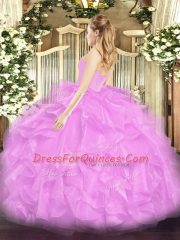 Exquisite Floor Length Gold 15 Quinceanera Dress Organza Sleeveless Beading and Ruffles